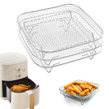 3 Tier 20cm Square Air Fryer Rack Stainless Steel Accessories for Even Cooking and Bacon