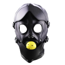Erotic Mask Leather Hood With Mouth Ball Gag BDSM Bondage Headgear For Men Fetish Cosplay