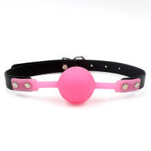 BDSM Mouth Gag with Adjustable PU Leather Strap, Pink Silicone Ball Gag for Couples Roleplay