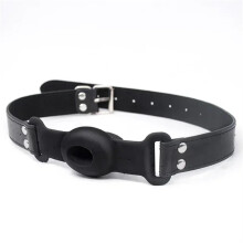BDSM Bondage Silicone Mouth Gag PU Harness Strap Black Ball Gag For Adults And Couples Adjustable
