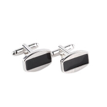 Men's Cufflinks Silver Black Rectangle for Shirt Wedding Festival with Gift Box