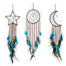 Dream Catcher 3 Pcs Moon Sun Star Design Handmade Traditional Wall Art Ornament Classic Style Dark Blue