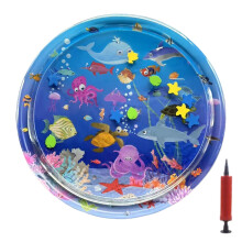 Pet Water Play Mat for Cats and Dogs with Builtin Fish Toys, Cooling Foldable PVC Splash Pad