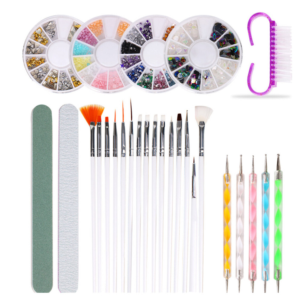 Nail Art Gel Acrylic Drawing Kit 2 Way Drawing Dotting Pen with Nail Art Rhinestones for Creative 3D Nail Art Painting Enthusiasts For Nightclubs