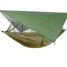 Camping Hammock with Mosquito Net, Nylon Parachute Camping Hammock with Waterproof Rain Fly and Tree Straps, Portable Outdoor Hammock Set with