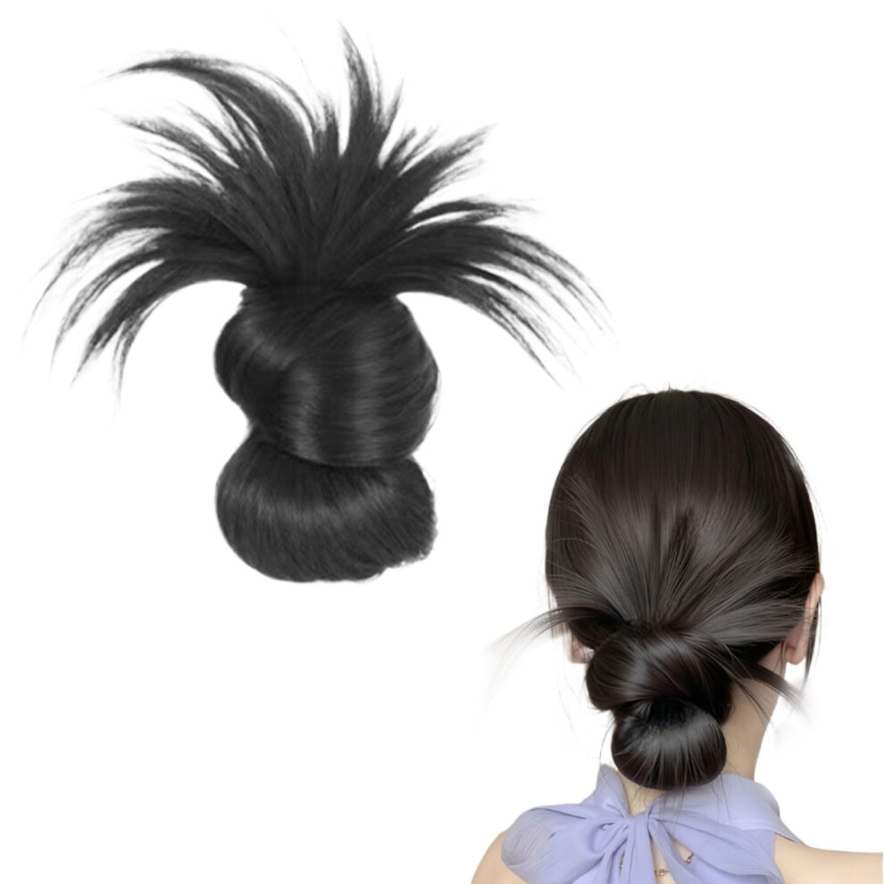 ClipOn Feathered Bun Wig, Black ClipIn Hair Piece, Low Ponytail Claw Clips, Messy Bun Style For Women, Daily Wear