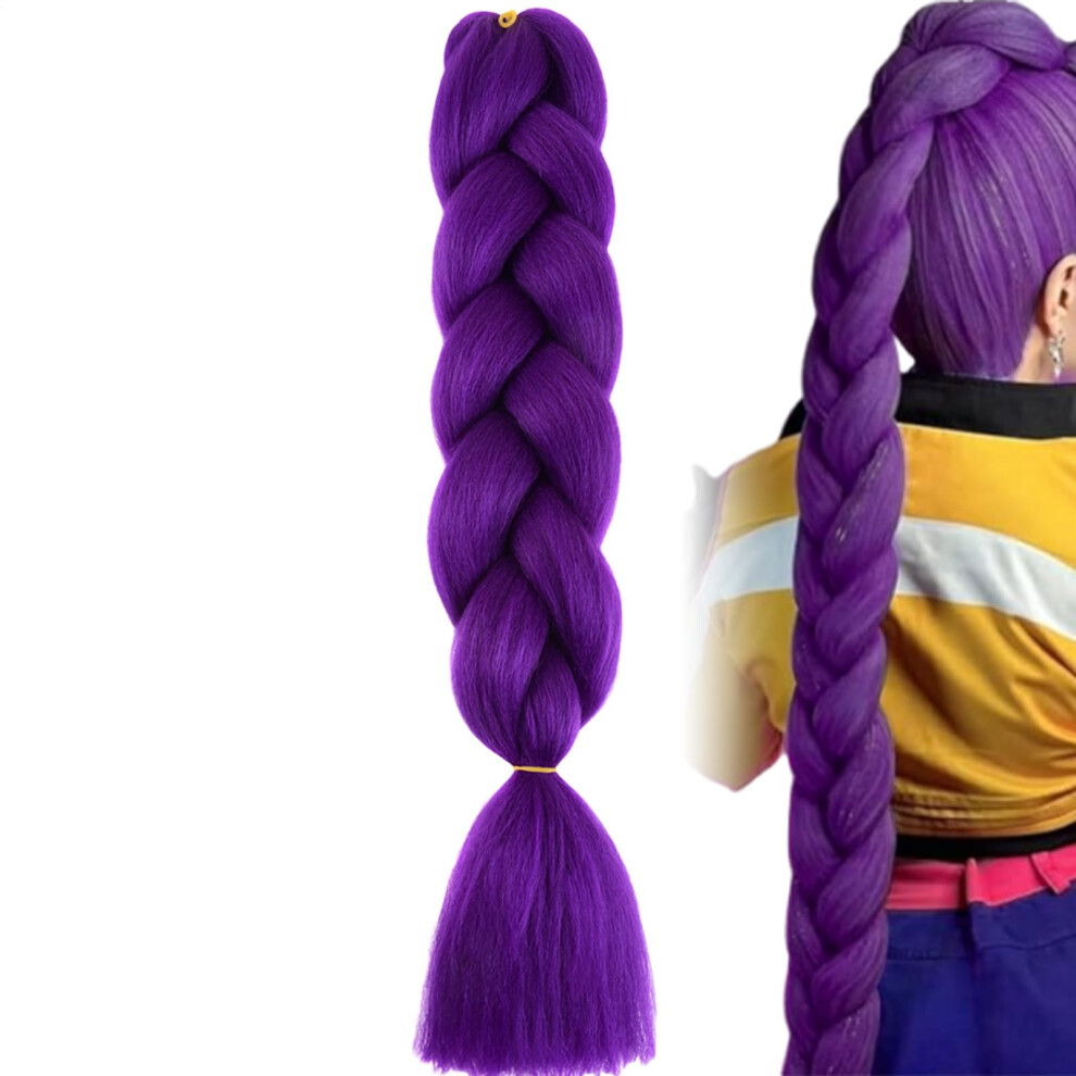 Stretched Synthetic Hair Purple 60cm Easy Care Low Temp Silk Pre Stretched Braiding Hair For Masquerade Cosplay Stage