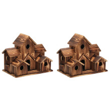 2X Hangend Houten Vogelhuisje voor Buiten 6-Gaats Houten Vogelhuisje Binnenplaats Achtertuin Decoraties