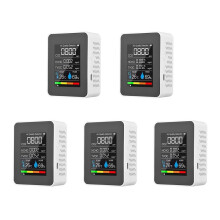 5X 5 in 1 Luchtkwaliteitsmonitor TVOC HCHO Temperatuur Vochtigheid CO2 Meter, USB Oplaadbare CO2 Detector Wit
