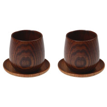 2X Japanse Stijl Log Cup Houten Grote Buik Cup Sake Massief Houten Retro GeïSoleerde Theekop Set Drinkbeker 150ML