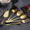 12-Piece Serving Flatware Silverware Set, Serving Utensil Set,Include Cake Server, Slotted Serving Spoon Gold 4