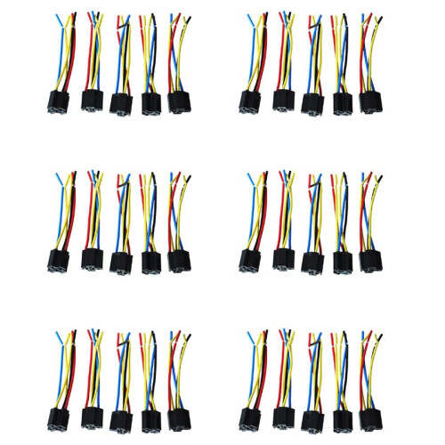 30 Pcs 5 Pin Wires Cable Relay Socket Harness Connector  12V for Car Auto