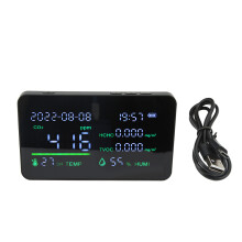 Eenvoudig te bedienen luchtkwaliteitsmonitor voor binnen met slim LED-display, multisensor voor CO2, TVOC, HCHO, temperatuur en vochtigheid, USB-C