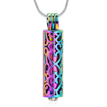 Cremation Urn Pendant Necklace with Hollow Cylinder Vial Keepsake Urn Cremation Jewellery Memorial Lockets for Ashes for Women Men Rainbow colours