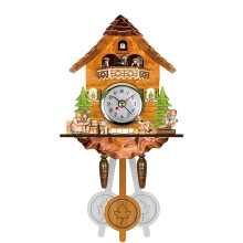 Handmade Wooden Cuckoo Clock Vintage Wall Clock Solid Wood Retro Hanging Design