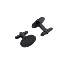 Men's Vintage Cufflinks Stainless Steel Polished Oval Cufflinks Silver Black