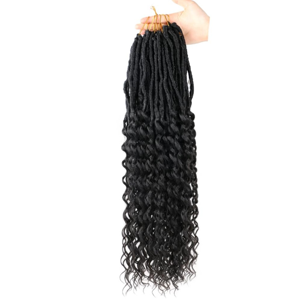 Unisex Synthetic Faux Curly Braids 24 Inch Wavy Crochet Locs Hair Extensions #1B Crochet Ends