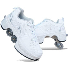 Deform Wheel Skates Shoes 4 Wheel Adjustable Quad Roller Skates 2In1 MultiPurpose Walking Shoes White Silver Size 39
