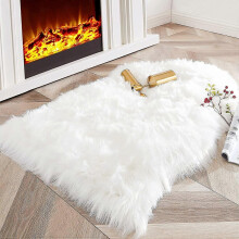 (2 * 3 ft, White) QQDD Luxury Soft Faux Sheepskin Chair Cover Seat Cushion Pad Plush Fur Area Rugs compatible with Bedroom, 2ft x 3ft, White