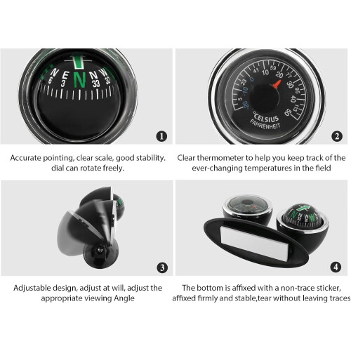 Adjustable Car Compass, Clear Scale, Guidance Ball with Temperature Tester 1