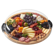 Wood Charcuterie Boards, Wooden Round Cutting Board With Clear Locking Lid, 30*30cm