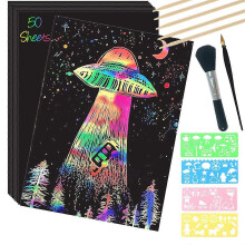 Scratch paper kit, 50 sheets 8x11 inches, rainbow coating, large format, with wooden backing.