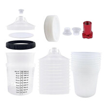 Set van 600 ml (20 oz) inclusief mengbeker, deksel en dop voor HVLP-verfspuitpistolen voor autolakken.
