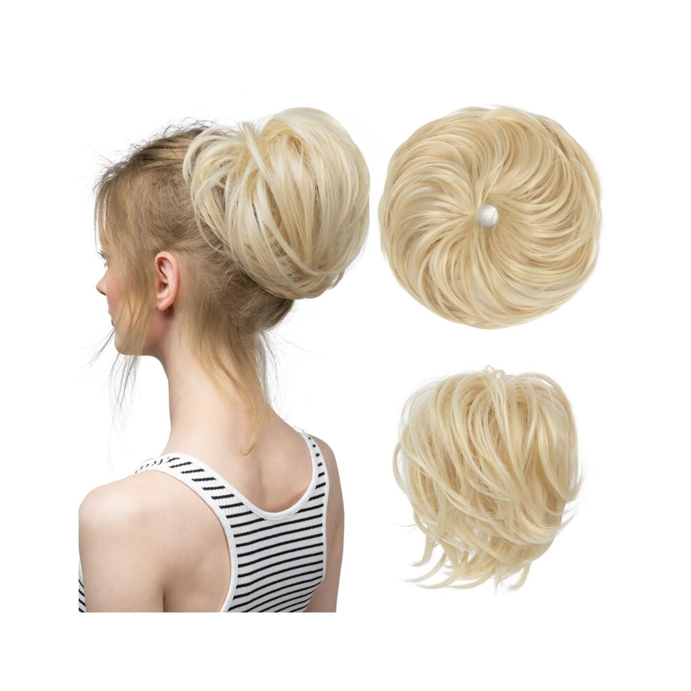 Unisex Messy Bun Hair Piece Beach Blonde Synthetic Curly Hair Bun For Women With Natural Voluminous Look