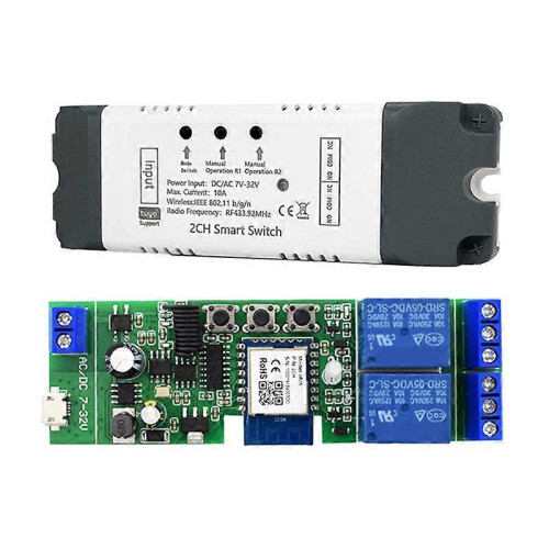 Tuya WiFi 2-Channel 7-32V Smart Relay Module with RF/APP Wireless Remote Control for Smart Home