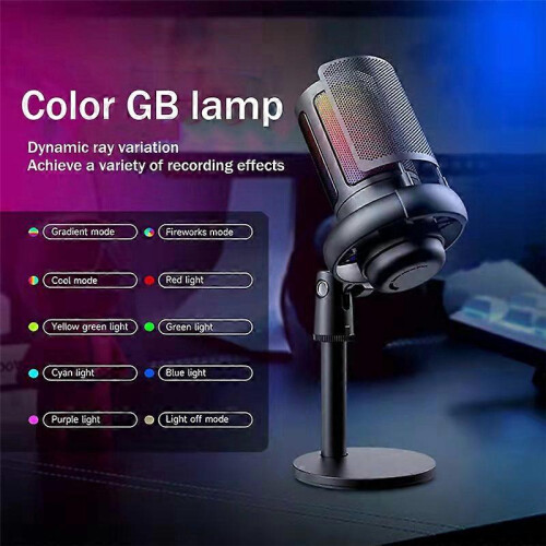 USB condenser microphone for gaming, computer recording microphone with RGB lighting for desktop use 1