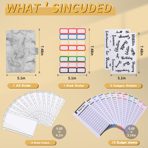 A6 PU Leather Budget Binder Marble Pattern Includes Stickers & Ruler 1