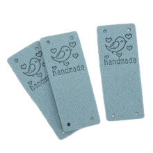 100Pcs PU Leather Labels with Bird Design for DIY Crafts, 2x5cm Blue