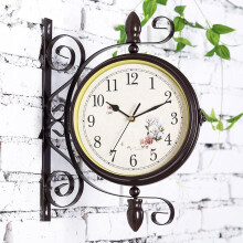 Garden Wall Clock Waterproof Outdoor 16 Inch/40 Cm DoubleSided Rotation Train Station Clock Patio Garden Color A