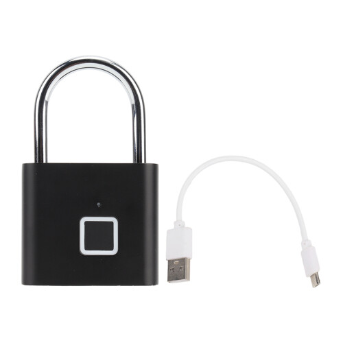 Waterproof Thumbprint Padlock 0.5s Unlock Black Holds 10 Prints USB 1