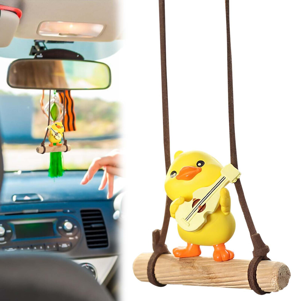 Funny Guitar Playing Duck Car Hanging Ornament, Cute Rearview Mirror Decoration Yellow 9426802603378