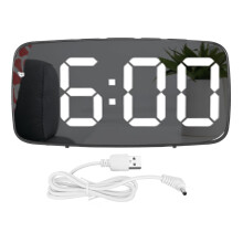 Despertador digital con superficie de espejo, diseño para colgar en la pared, ambiente tranquilo para dormir, cargador USB, 3 niveles de brillo,