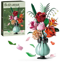 Rose Chrysanthemum Bouquet Kit with Vase, DIY Bouquet Set, Home Decoration, Gift
