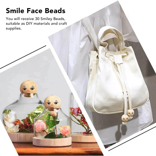 DIY Wooden Smiley Face Beads - 30pcs for Creative Craft Projects 2