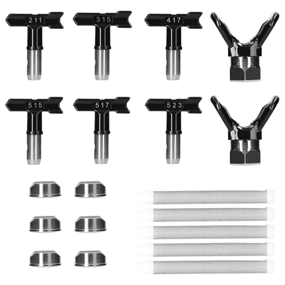 Spray Tips For Airless Spray Gun, Airless Spray Tip Set, Spray Gun Accessories (6 Types: 211, 315, 417, 515, 517, 523), Black 9382693653772