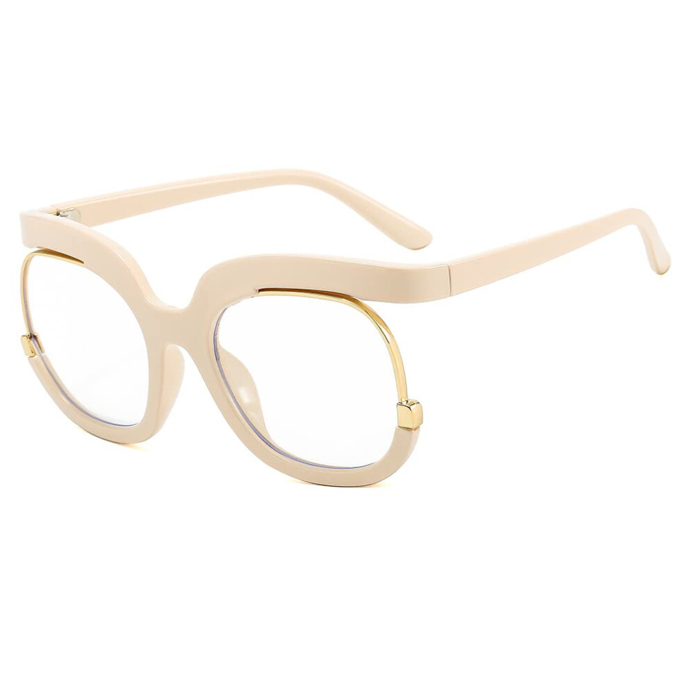 Blue/Light Vintage Round Glasses For Women Retro Oversized Frame Clear Vision Reading Eyewear