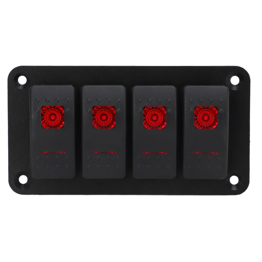 4 Gang Prewired Rocker Switch Red Panel 12V/24V For Auto & Marine 4601373304694
