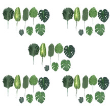 340 Pieces 8 Kinds Tropical Party Decorations Jungle Monstera Leaves , Artificial Leaves with Faux Stem