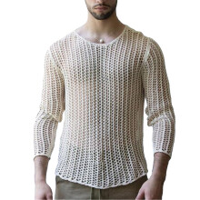 Magliette trasparenti in rete da uomo, leggere, trasparenti, ideali per allenamento in palestra, con maniche lunghe e design traforato, look street
