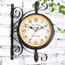 Garden Wall Clock Waterproof 16 Inch 40cm DoubleSided Train Station Clock Vintage Outdoor Patio Garden Pool Color B