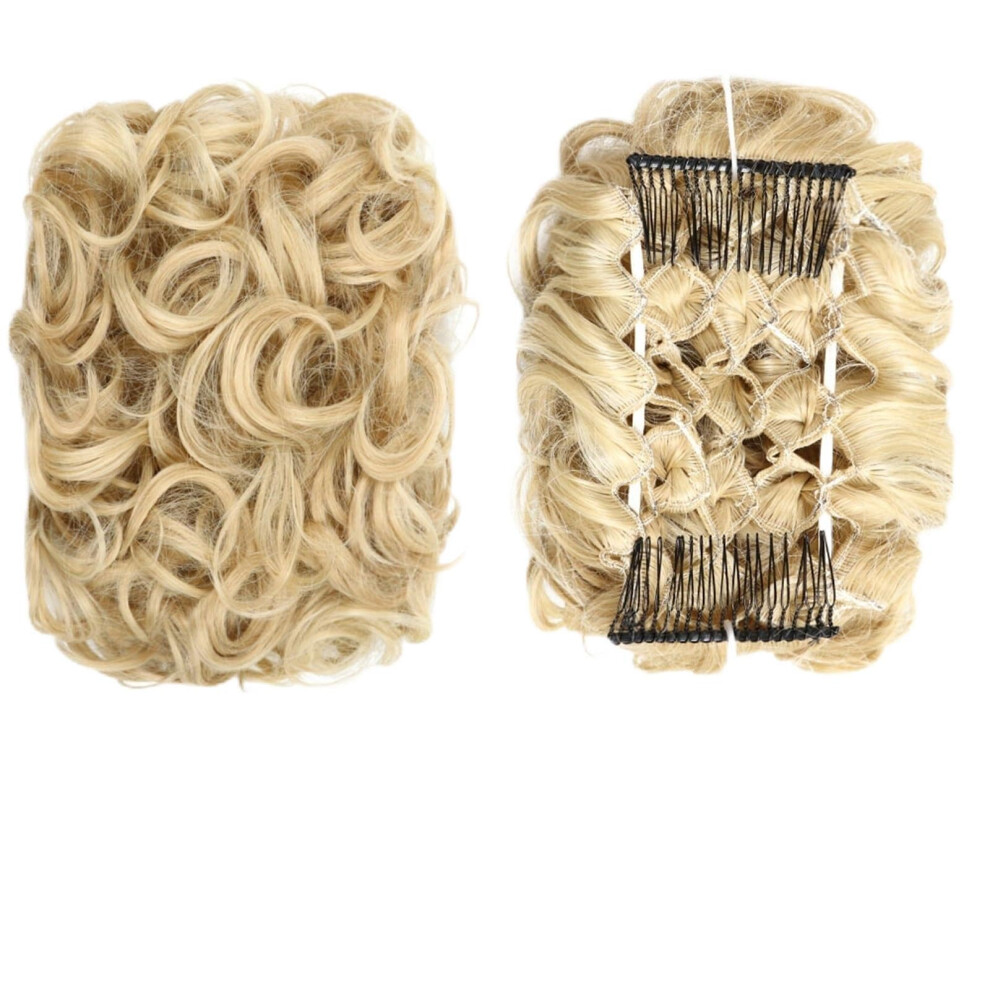 Unisex Bun Hair Pieces Synthetic Messy Bun Wig, Wavy Curly Ponytail Hair Extensions, With Comb, Color 18H613