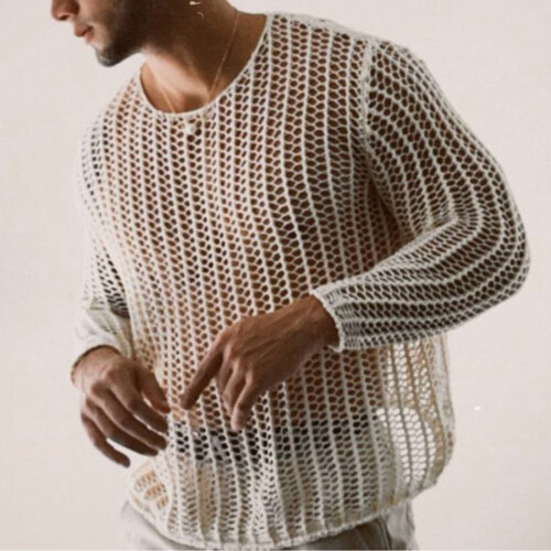Πουκάμισα Mesh See Through για άνδρες, ελαφριά, διαφανή, μπλουζάκια γυμναστικής με 2