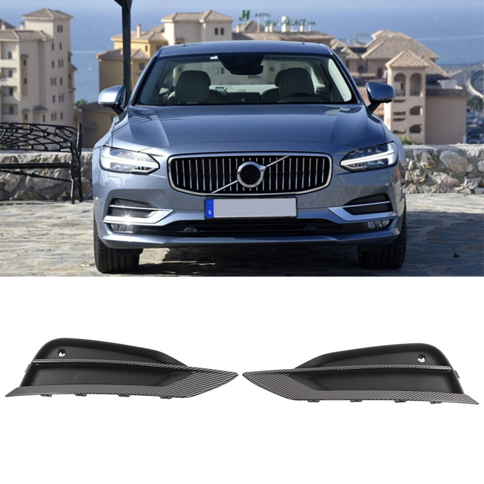 Front Bumper Fog Grille For S90 V90 2016-2019 Carbon Fiber Style Light 3121375755931