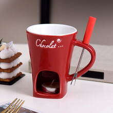 Chocolate Fondue Set Ceramic 200ml Red Mug with Forks, Even Heat Distribution, MultiUse, Dishwasher Safe