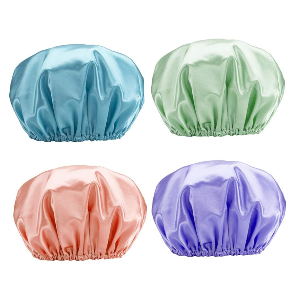 Waterproof EVA Shower Caps 4Pack For Women, DoubleLayer Hair Protection, OilResistant, Kitchen And Shower Use