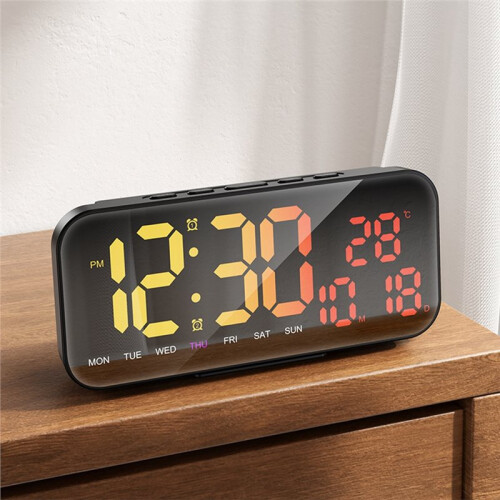 RGB Color Changing Digital LED Clock Mirror Table Clock Wall USB Clock Watch with Temperature Date Week 1